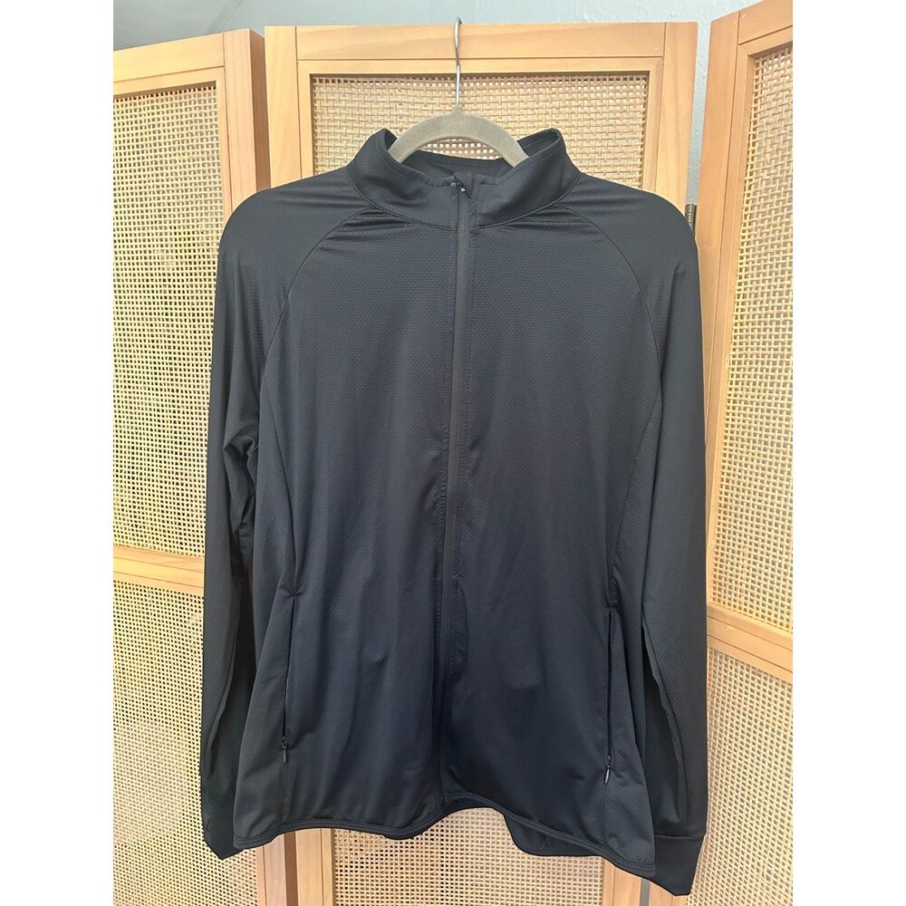 Black Athletic Zip Up Jacket Mock Neck Raglan Sleeve Zip Pockets Size XL